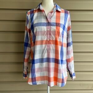 •J.Crew• Plaid 100% Cotton Popover Blouse - Size 8